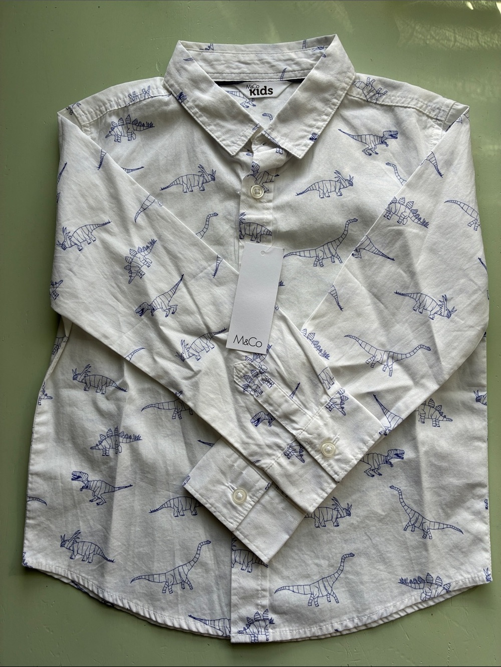 🍎5/$20. 2-3T Kids White Long-Sleeve Dino Print Shirt